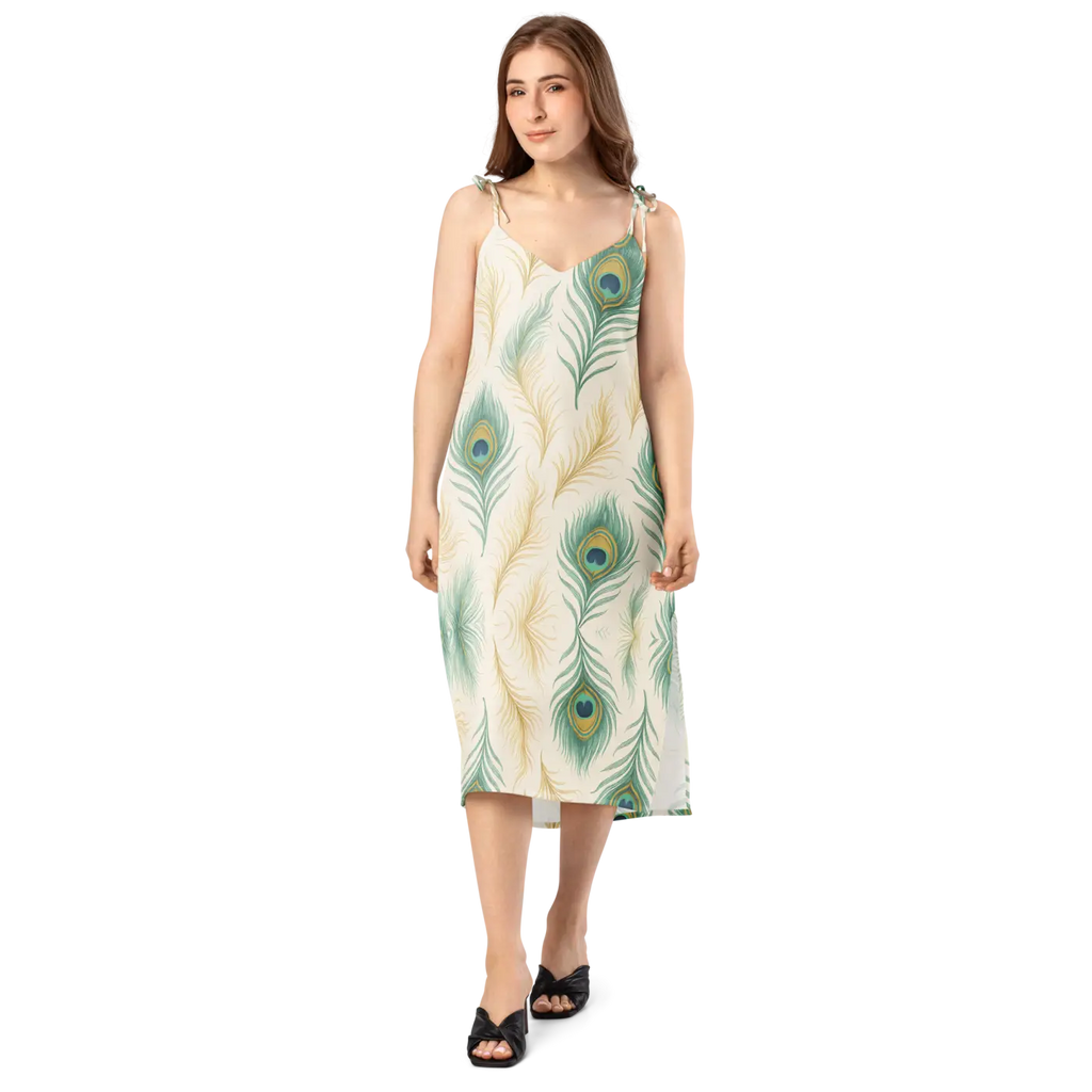 Peacock Feather Midi Dress - Built-In Bra Comfort - DipaliZ