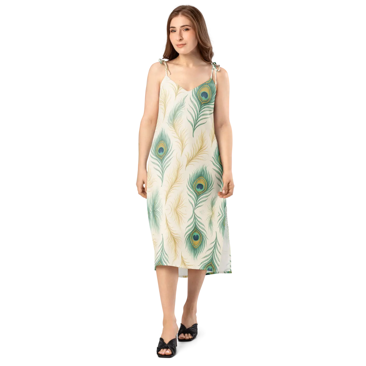 Peacock Feather Midi Dress - Built-In Bra Comfort - DipaliZ