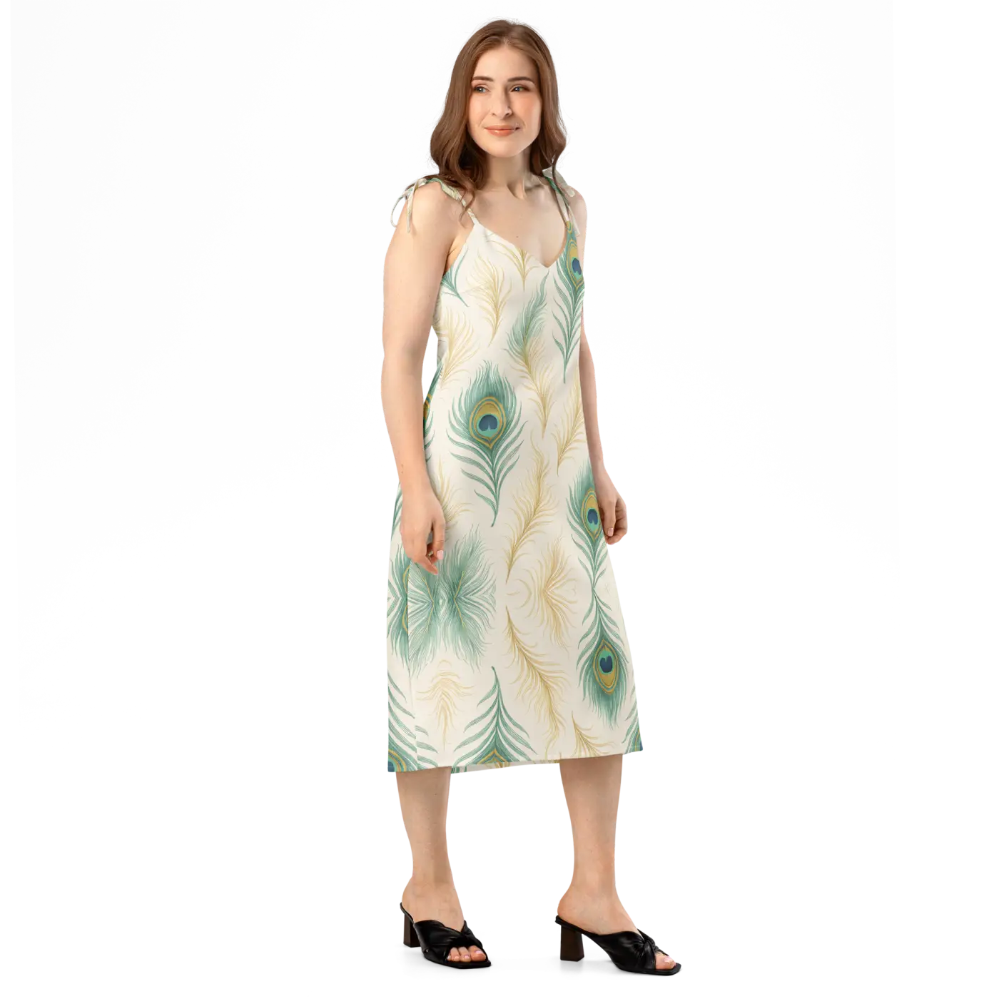 Peacock Feather Midi Dress - Built-In Bra Comfort - DipaliZ