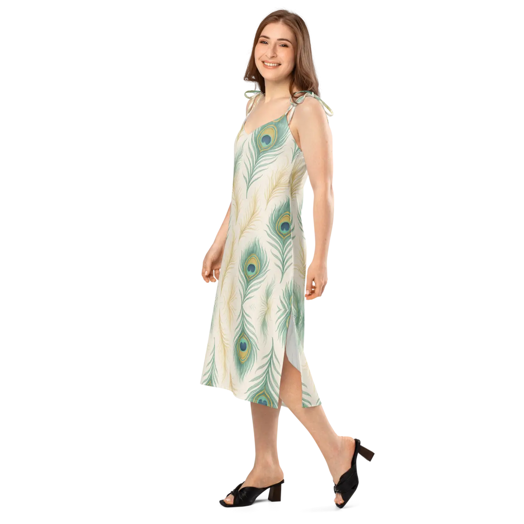 Peacock Feather Midi Dress - Built-In Bra Comfort - DipaliZ