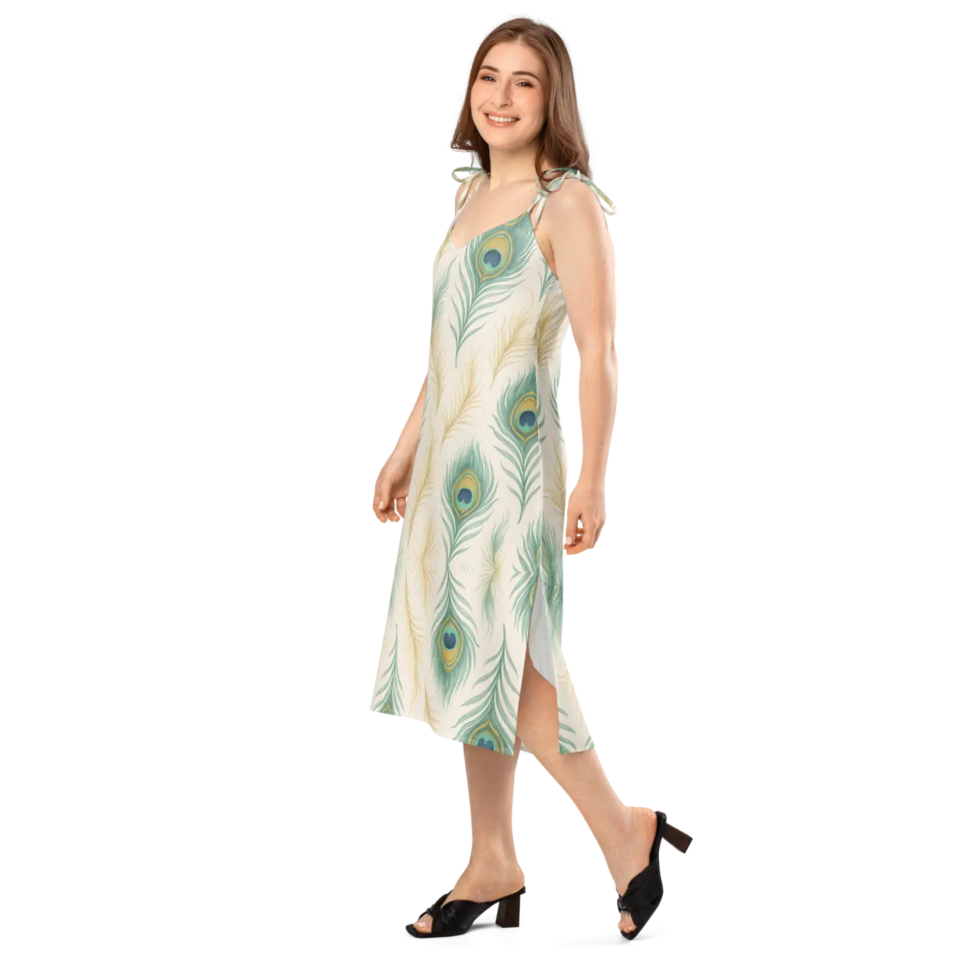 Peacock Feather Midi Dress - Built-In Bra Comfort - DipaliZ