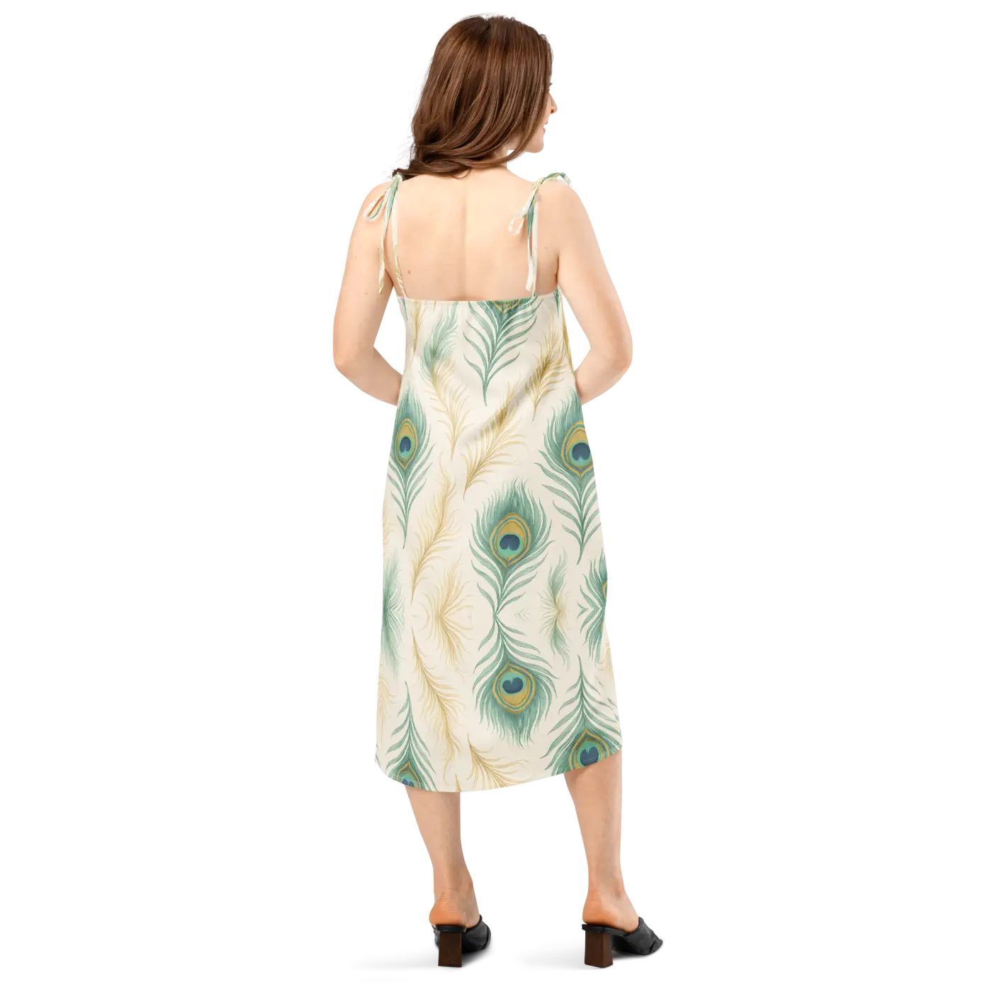 Peacock Feather Midi Dress - Built-In Bra Comfort - DipaliZ