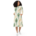 Flattering Long Sleeve Midi Dress - Peacock Feathers - DipaliZ