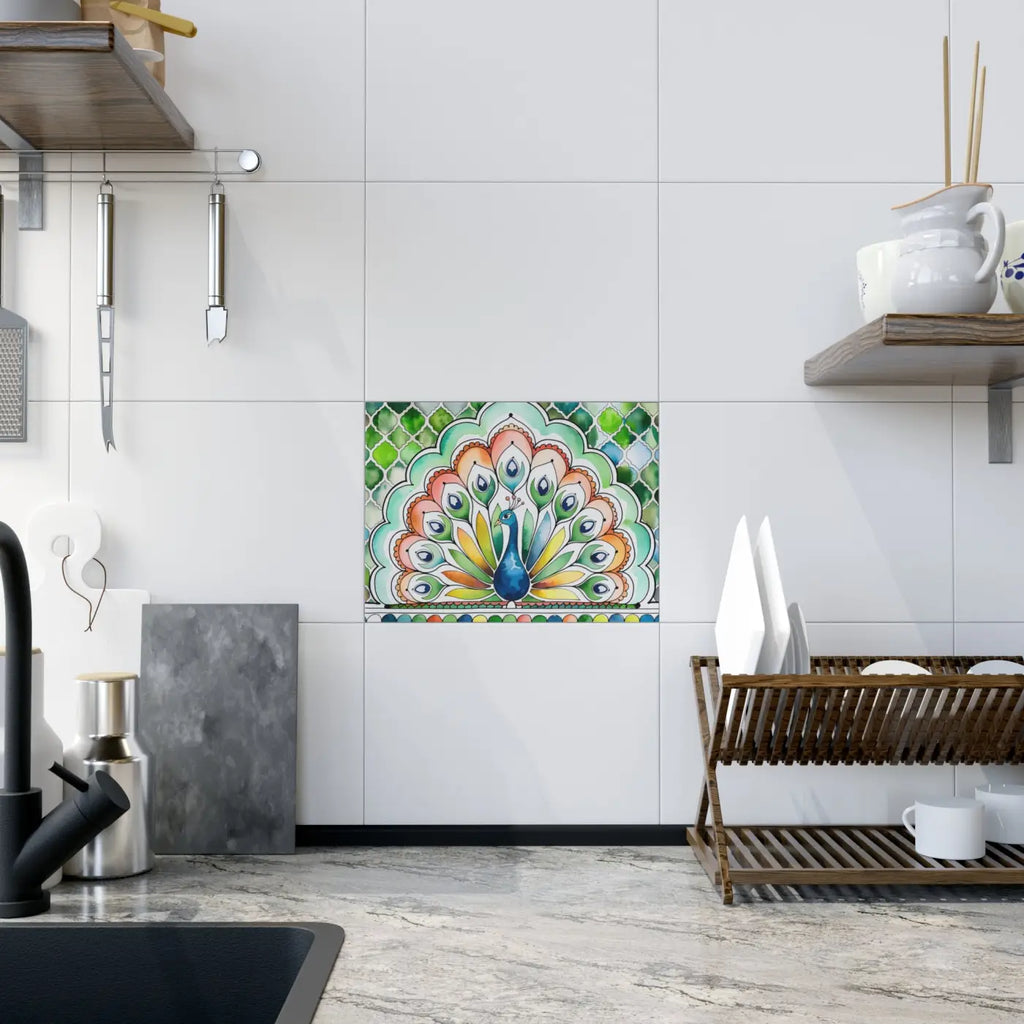Vibrant Peacock Ceramic Photo Tile - Wall Decor - DipaliZ