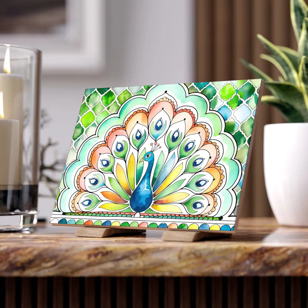 Vibrant Peacock Ceramic Photo Tile - Wall Decor - DipaliZ