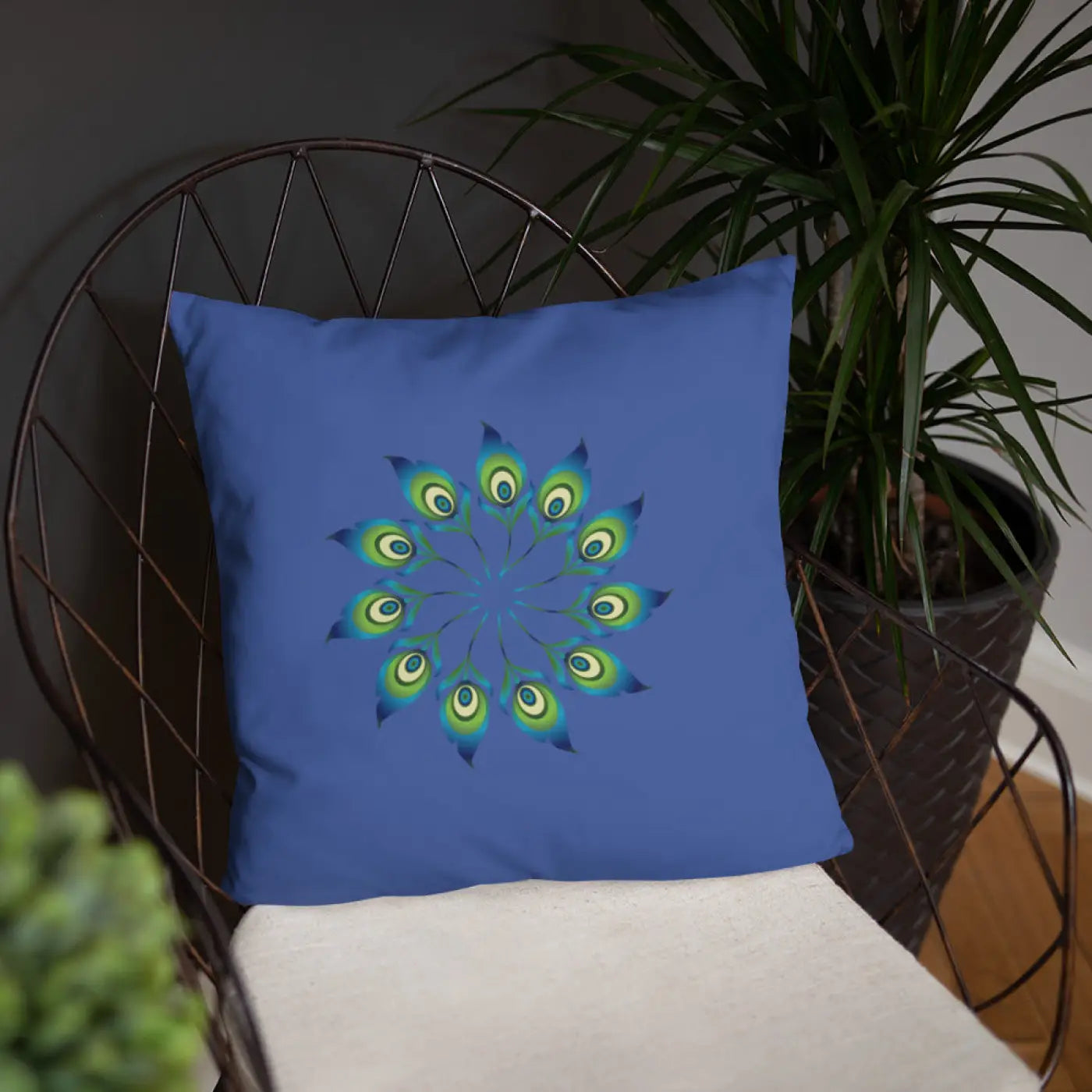 Peacock Feathers Basic Pillow - Machine Washable Case - DipaliZ