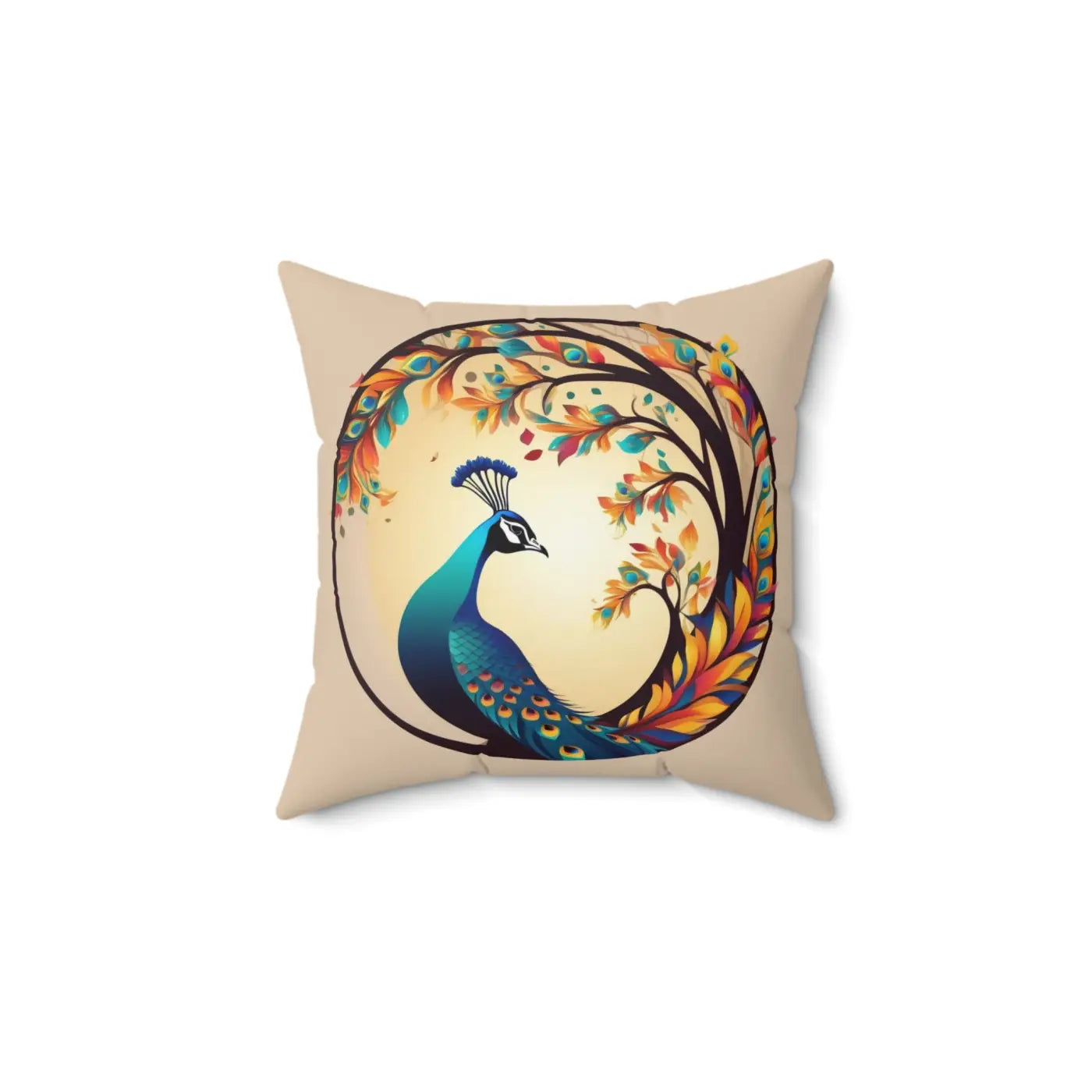 Peacock Spun Polyester Square Pillow - Double-Sided Print - DipaliZ