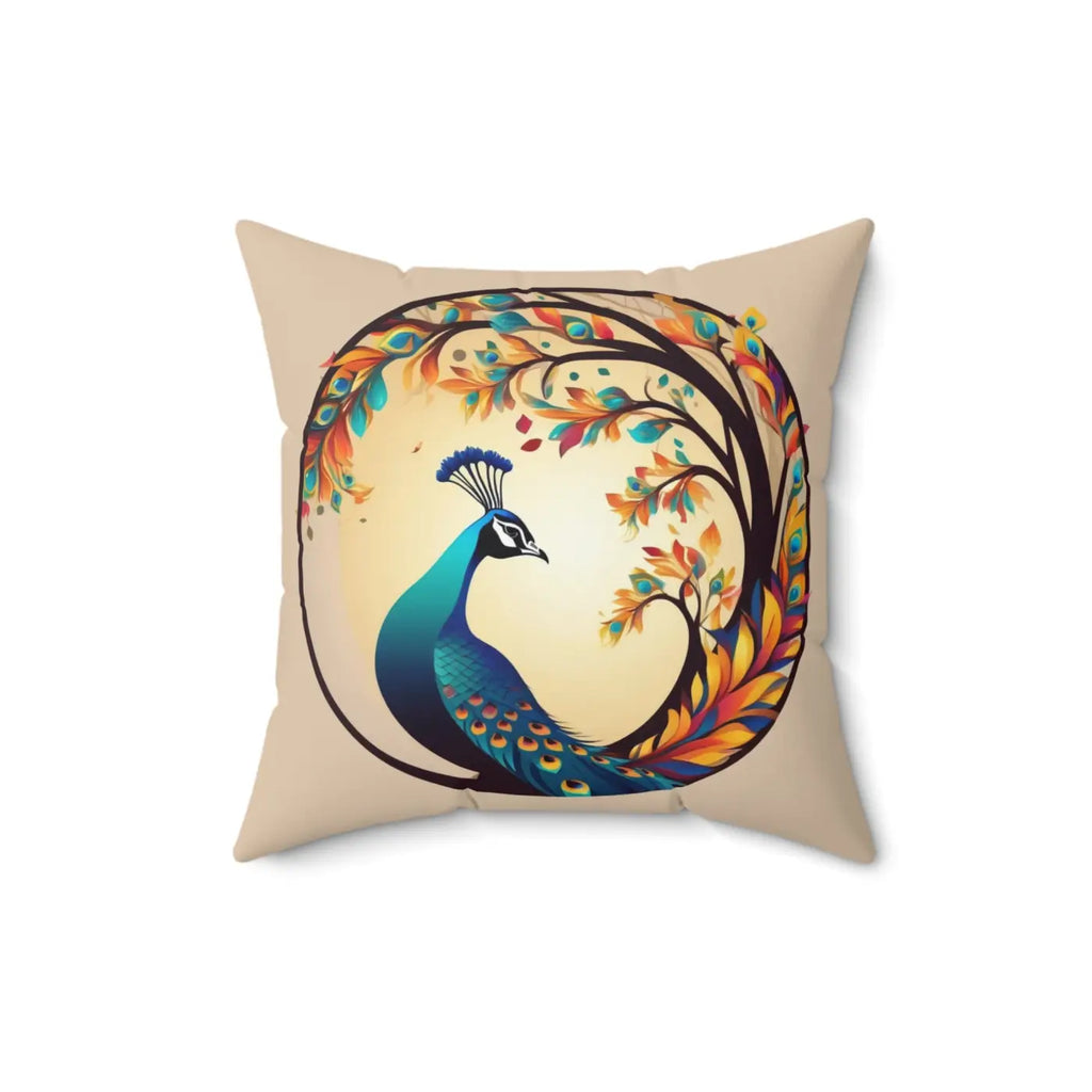 Peacock Spun Polyester Square Pillow - Double-Sided Print - DipaliZ