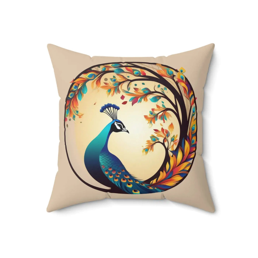 Peacock Spun Polyester Square Pillow - Double-Sided Print - DipaliZ