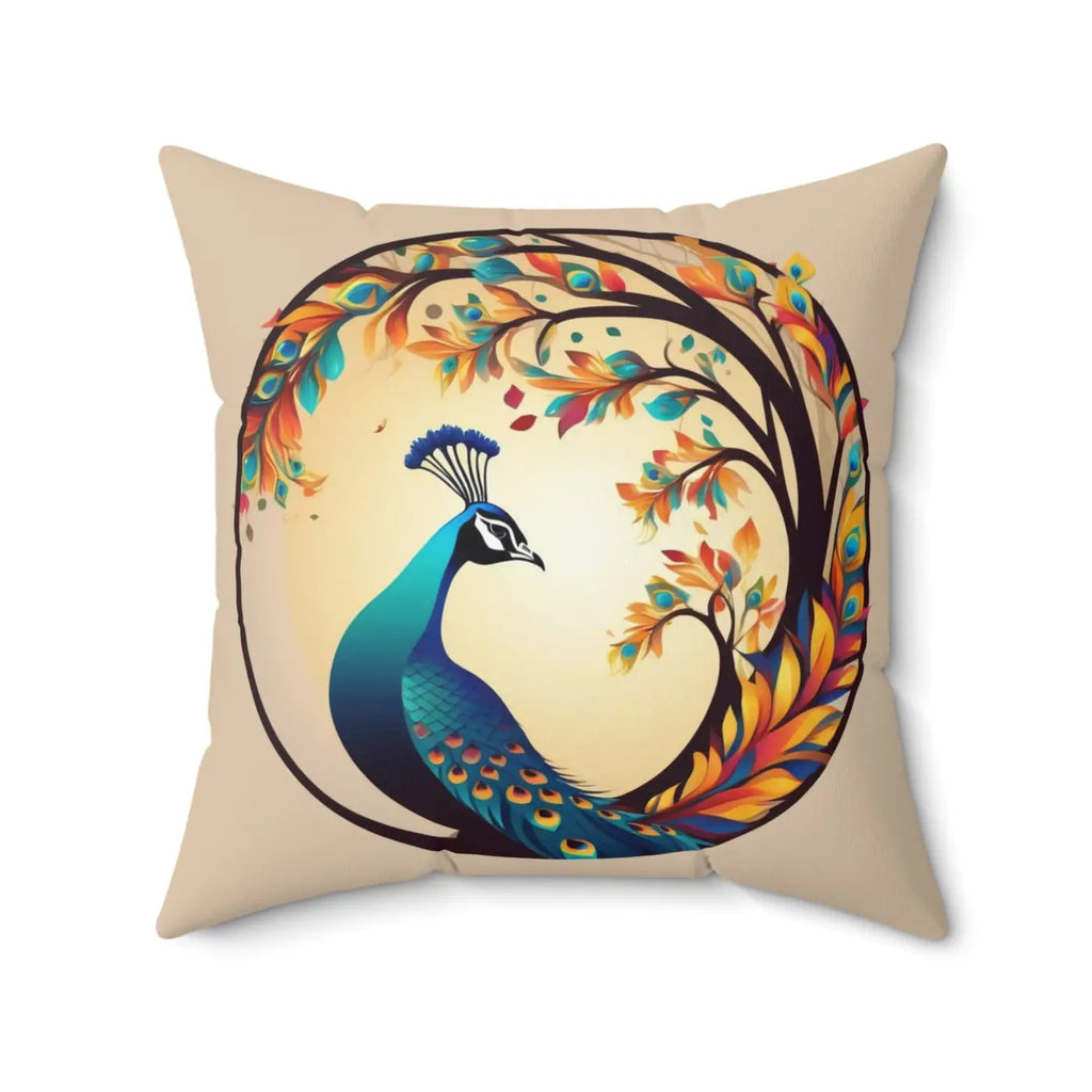 Peacock Spun Polyester Square Pillow - Double-Sided Print - DipaliZ
