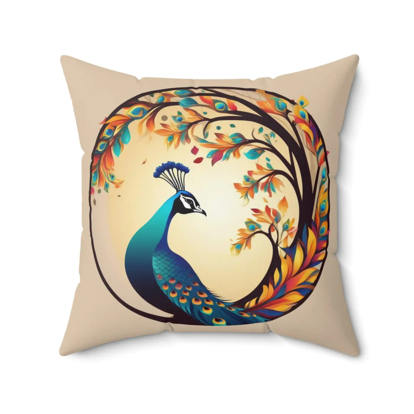 Peacock Spun Polyester Square Pillow - Double-Sided Print - DipaliZ