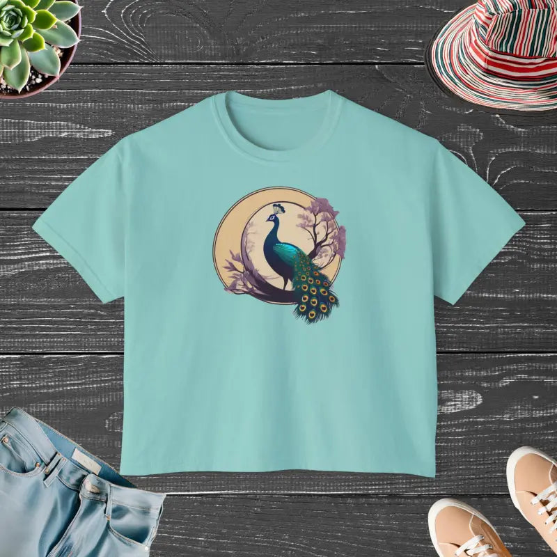 Peacock Womens Flowy Boxy Tee - Oversized Comfort Fit - DipaliZ