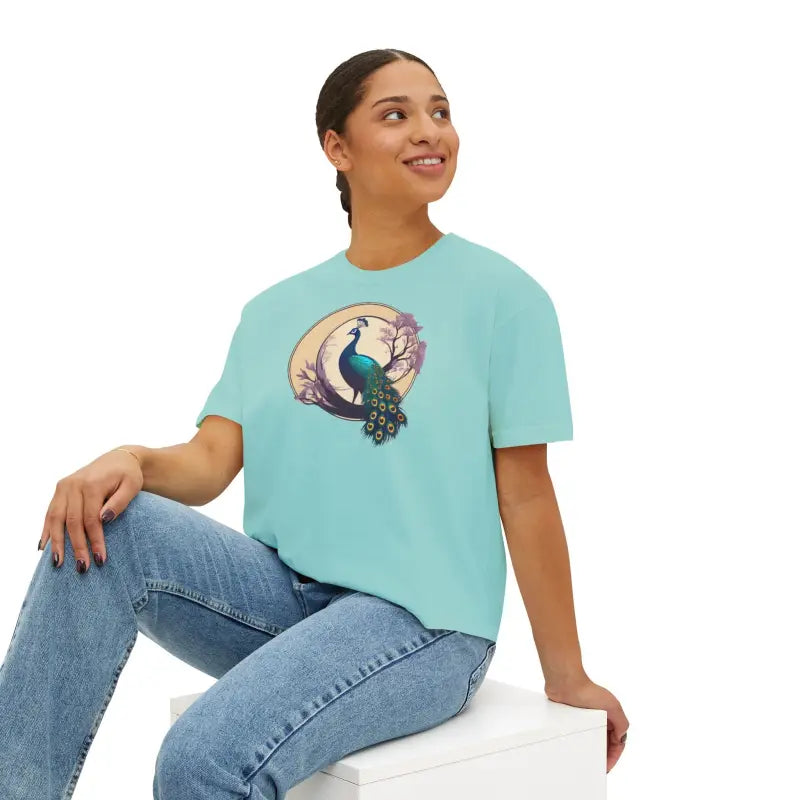 Peacock Womens Flowy Boxy Tee - Oversized Comfort Fit - DipaliZ