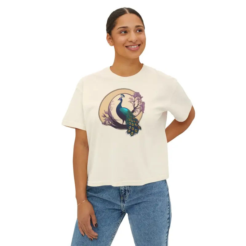 Peacock Womens Flowy Boxy Tee - Oversized Comfort Fit - DipaliZ