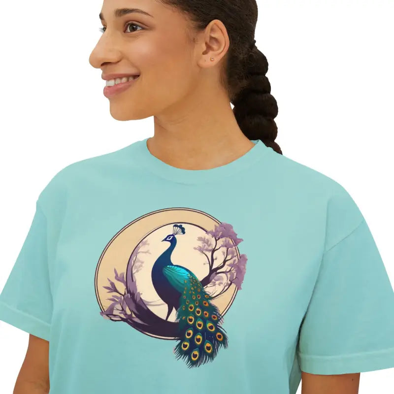 Peacock Womens Flowy Boxy Tee - Oversized Comfort Fit - DipaliZ