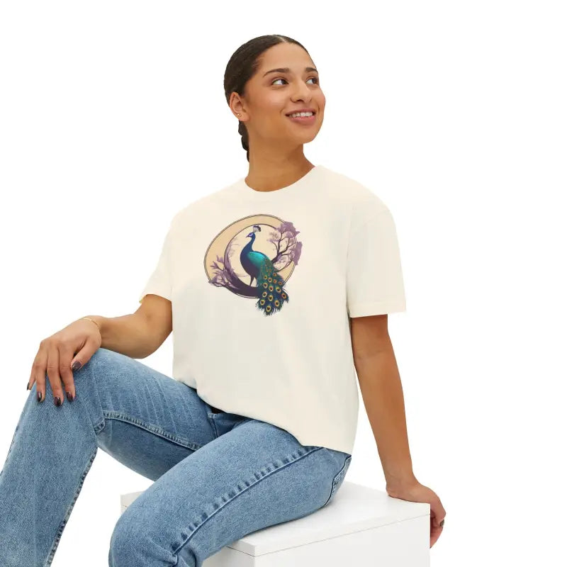 Peacock Womens Flowy Boxy Tee - Oversized Comfort Fit - DipaliZ