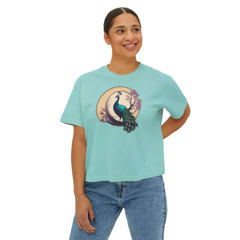 Peacock Womens Flowy Boxy Tee - Oversized Comfort Fit - DipaliZ