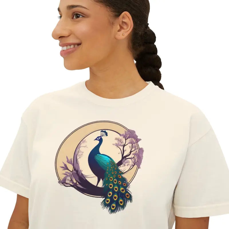 Peacock Womens Flowy Boxy Tee - Oversized Comfort Fit - DipaliZ