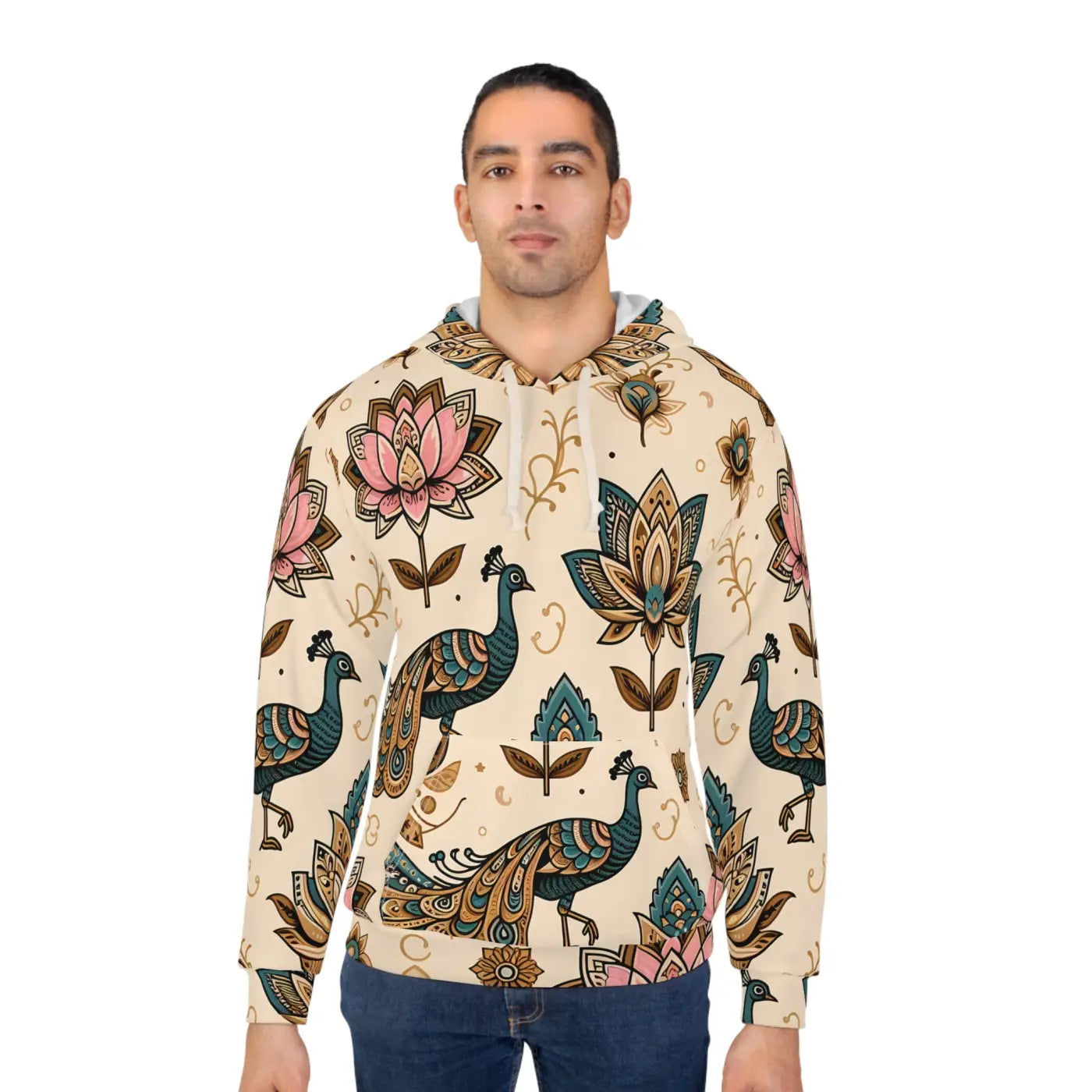 Peacock and Lotus All-Over Print Vibrant Unisex Pullover - DipaliZ