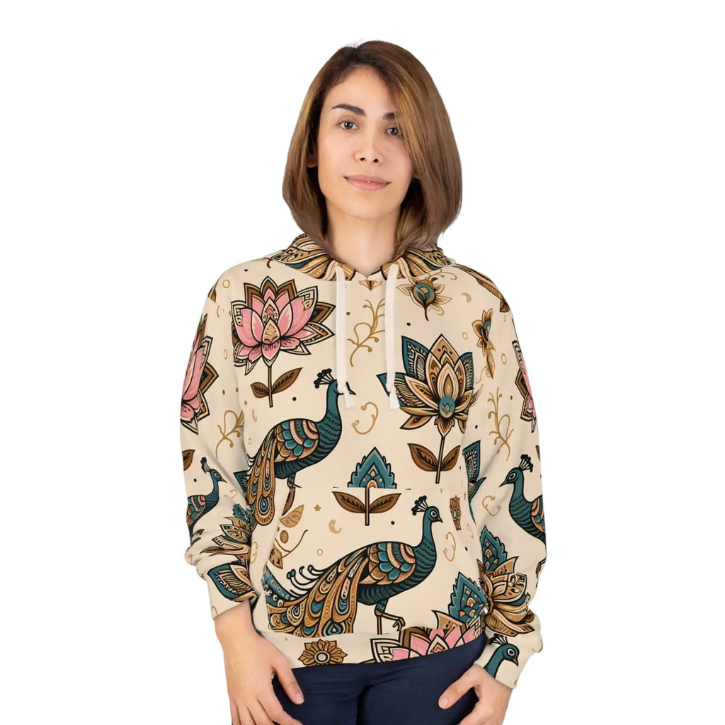 Peacock and Lotus All-Over Print Vibrant Unisex Pullover - DipaliZ