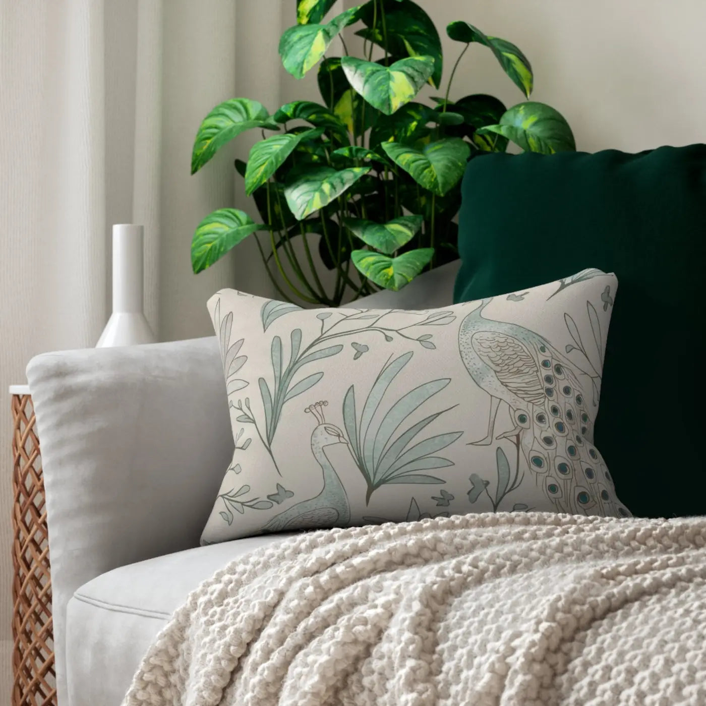 Peacock Lumbar Pillow - Spun Polyester Home Decor - DipaliZ