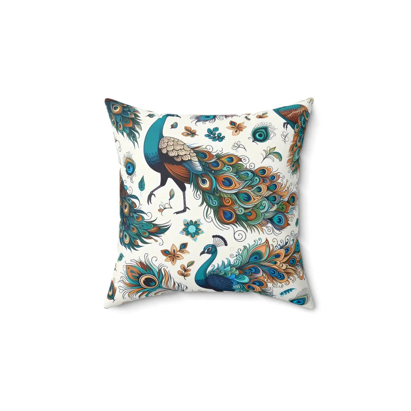 Peacock Design Spun Polyester Square Pillow - Double-Sided Print - DipaliZ