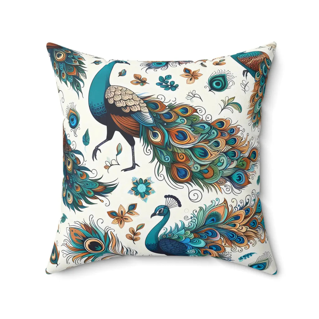 Peacock Design Spun Polyester Square Pillow - Double-Sided Print - DipaliZ