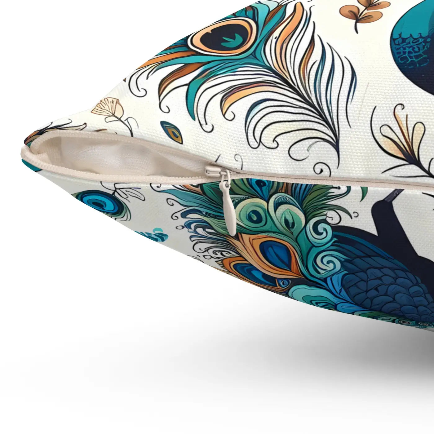 Peacock Design Spun Polyester Square Pillow - Double-Sided Print - DipaliZ