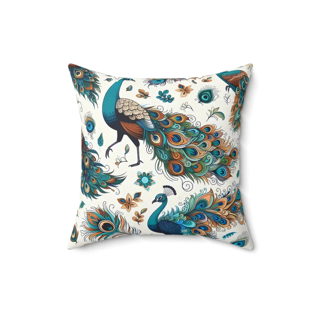 Peacock Design Spun Polyester Square Pillow - Double-Sided Print - DipaliZ