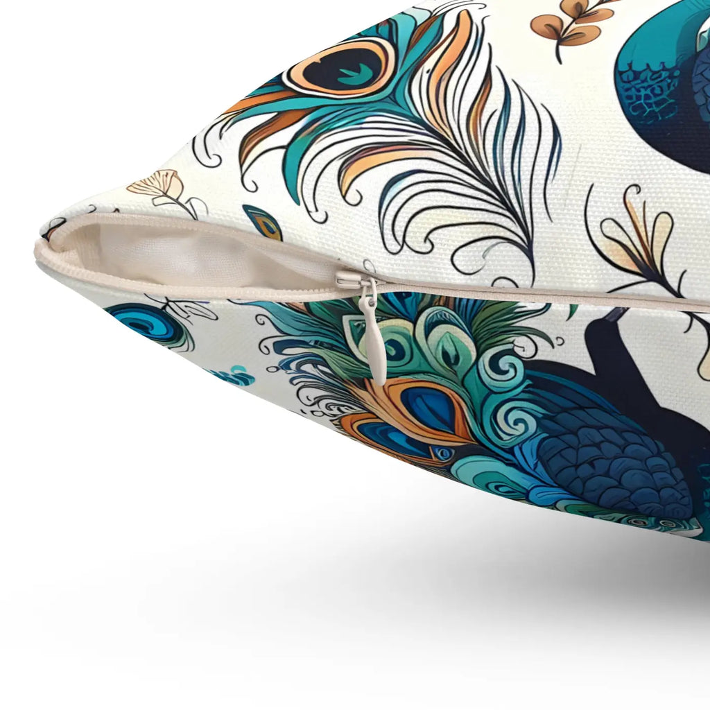 Peacock Design Spun Polyester Square Pillow - Double-Sided Print - DipaliZ