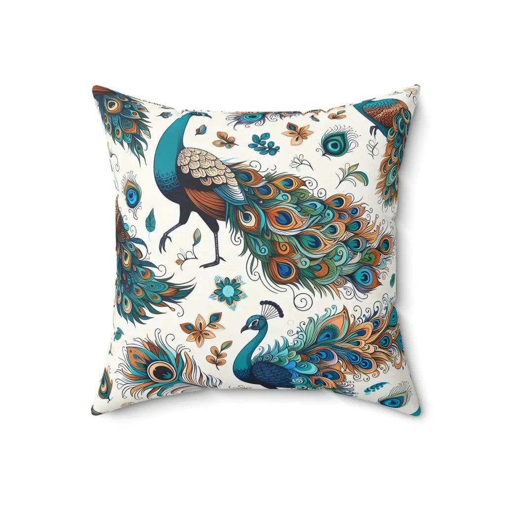 Peacock Design Spun Polyester Square Pillow - Double-Sided Print - DipaliZ