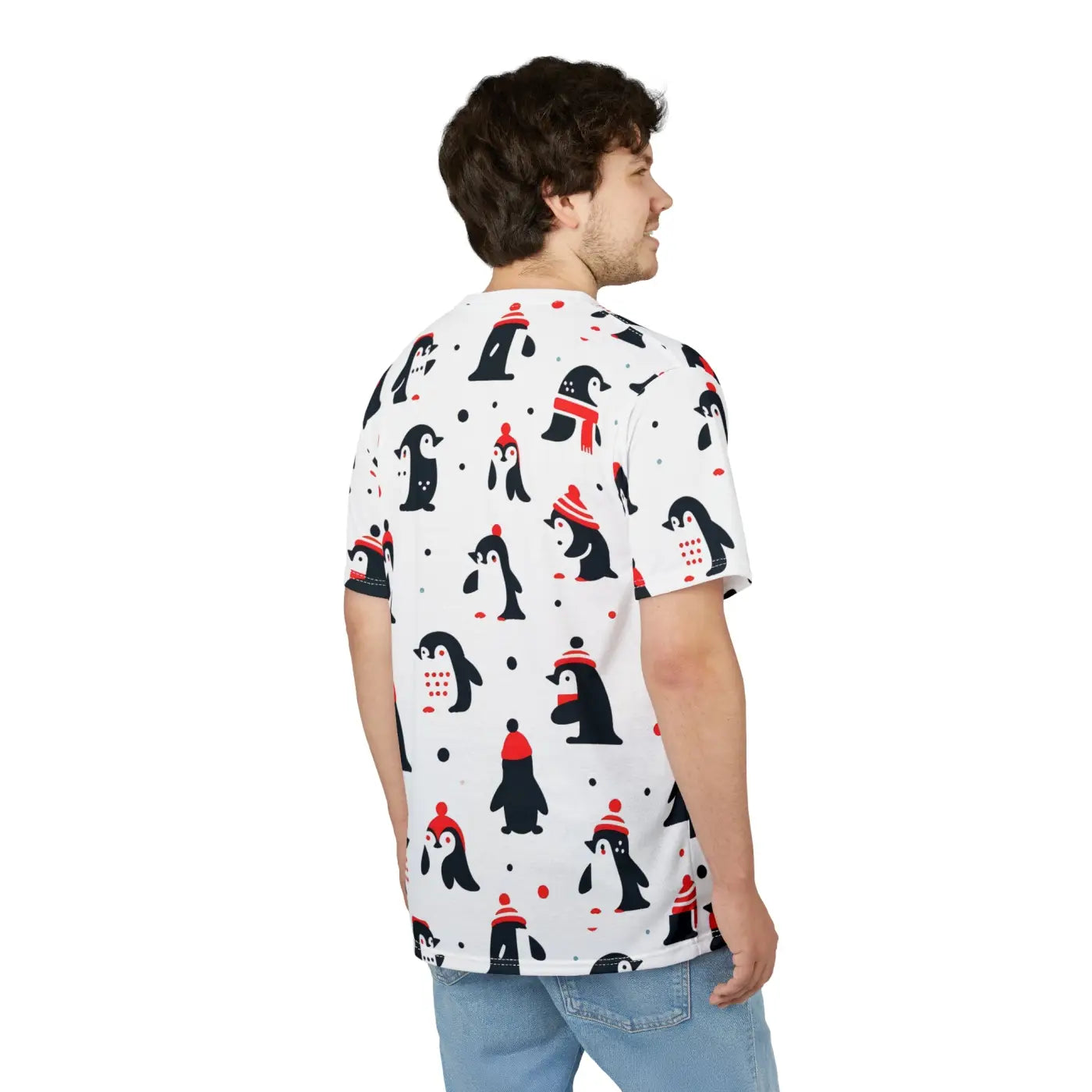 Unisex Cut and Sew Tee Featuring Penguins - Cozy Winter Style - DipaliZ