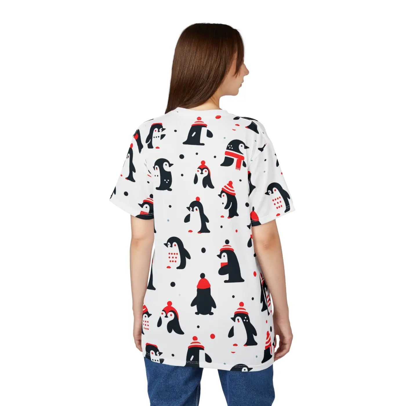 Unisex Cut and Sew Tee Featuring Penguins - Cozy Winter Style - DipaliZ