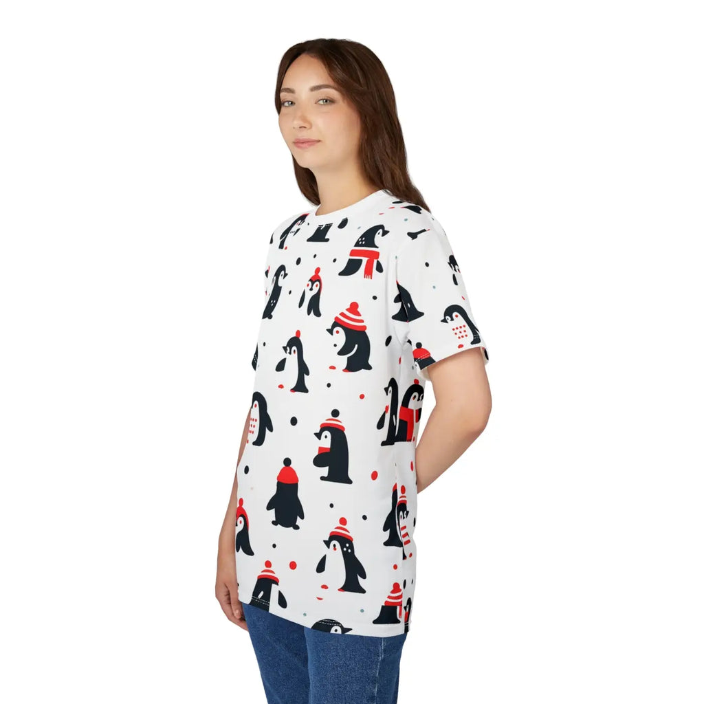 Unisex Cut and Sew Tee Featuring Penguins - Cozy Winter Style - DipaliZ