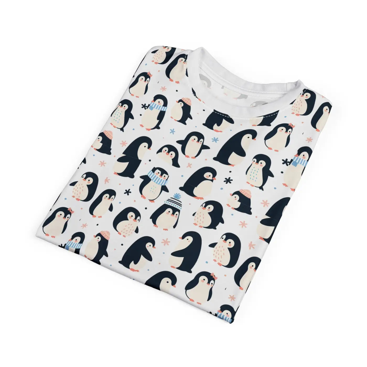 Penguins Snowflakes Design Cut and Sew Tee - Microfiber Knit - DipaliZ