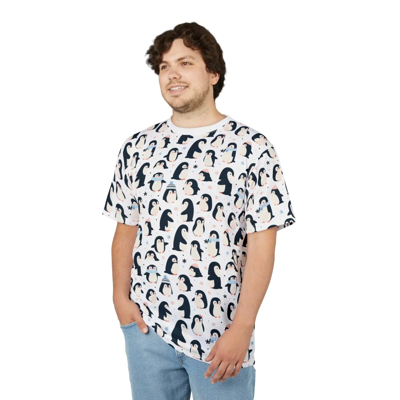 Penguins Snowflakes Design Cut and Sew Tee - Microfiber Knit - DipaliZ
