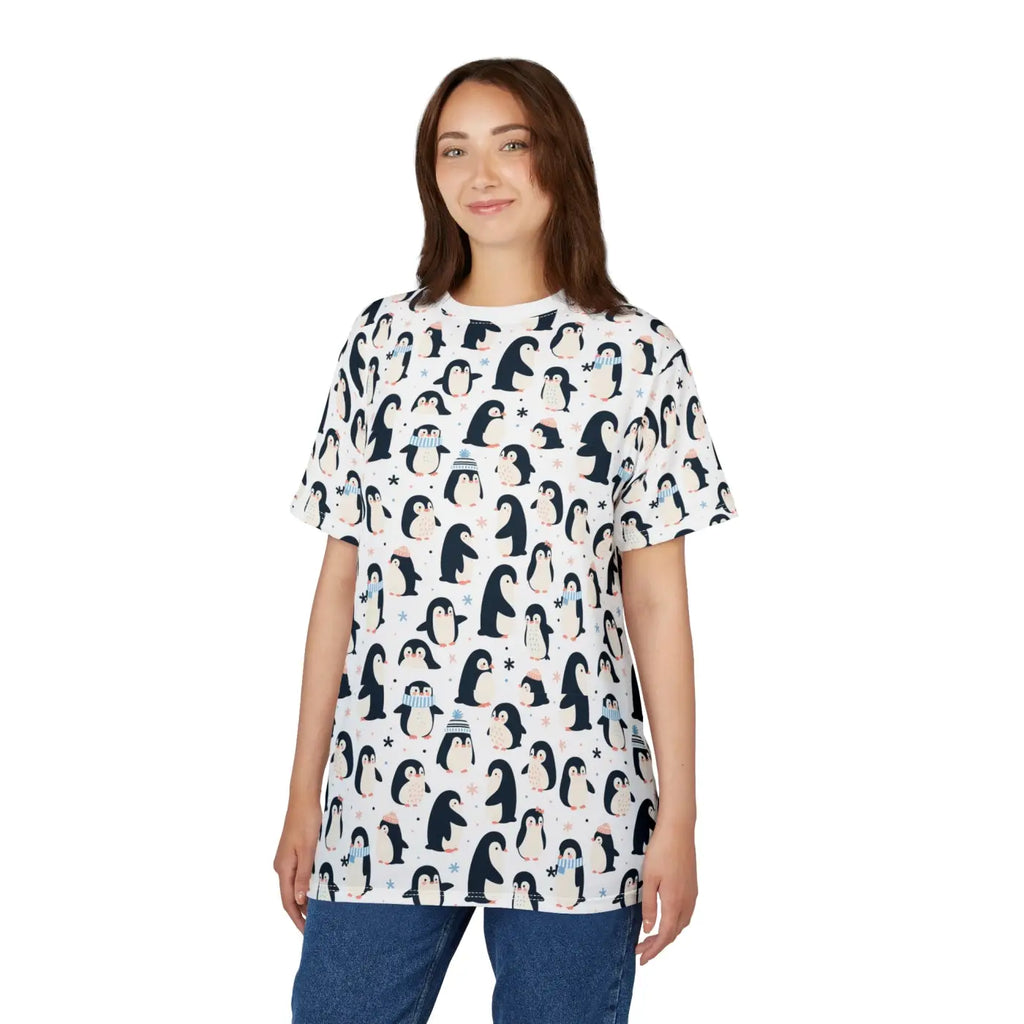 Penguins Snowflakes Design Cut and Sew Tee - Microfiber Knit - DipaliZ