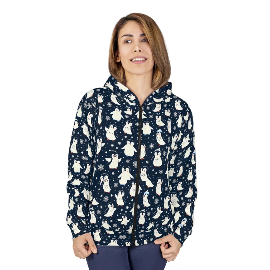 Penguins Pattern Unisex Zip Hoodie - Soft Fleece Winter - DipaliZ