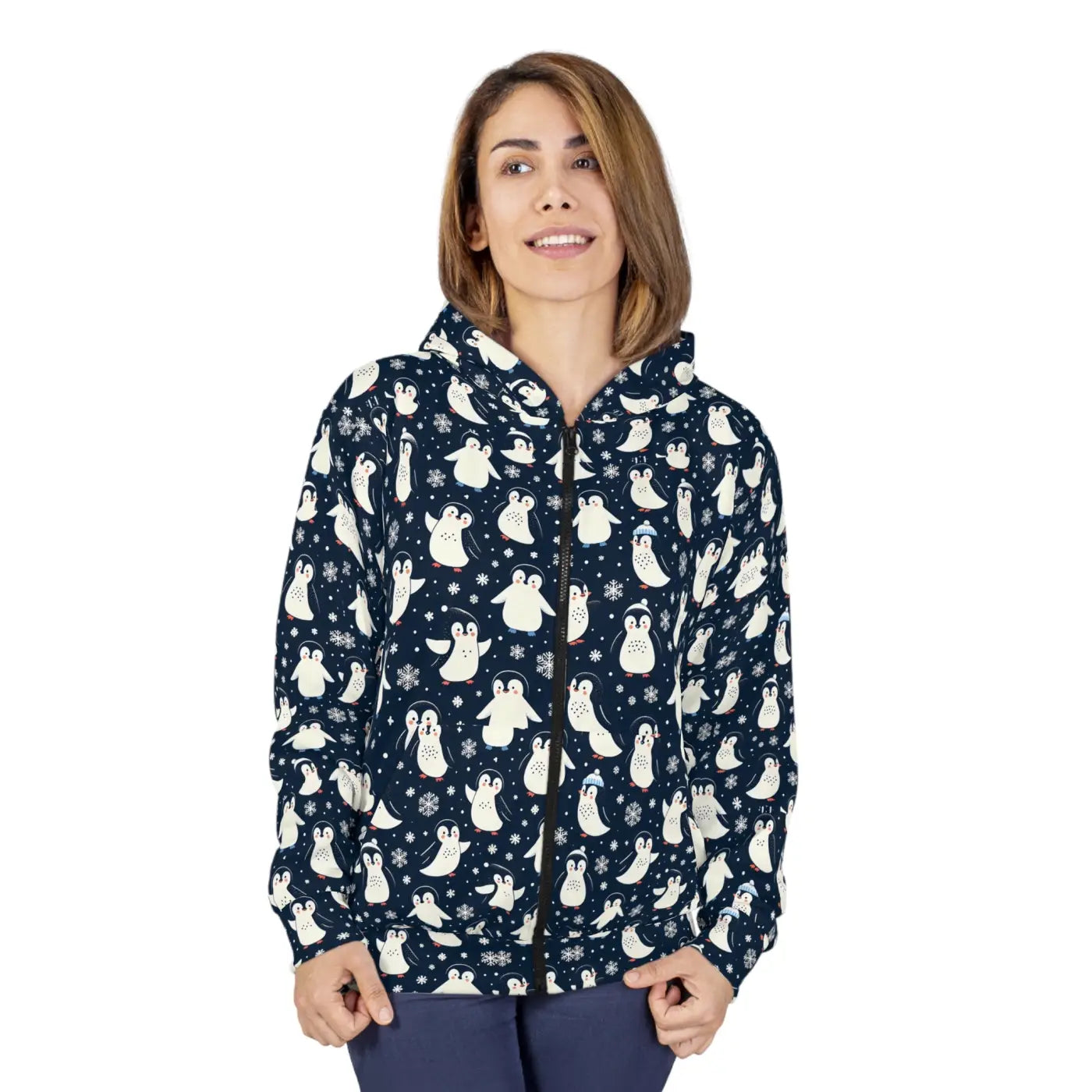 Penguins Pattern Unisex Zip Hoodie - Soft Fleece Winter - DipaliZ