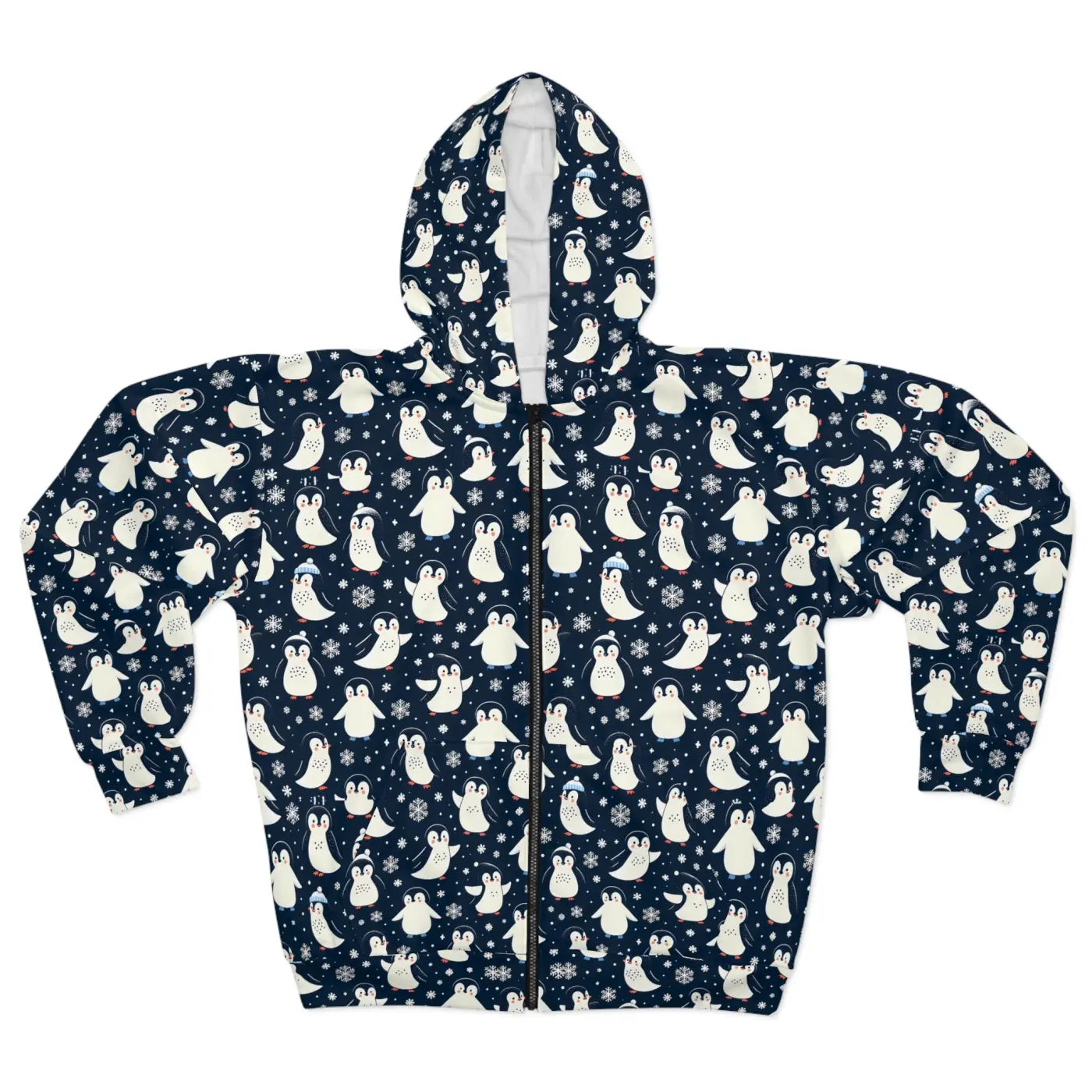 Penguins Pattern Unisex Zip Hoodie - Soft Fleece Winter - DipaliZ