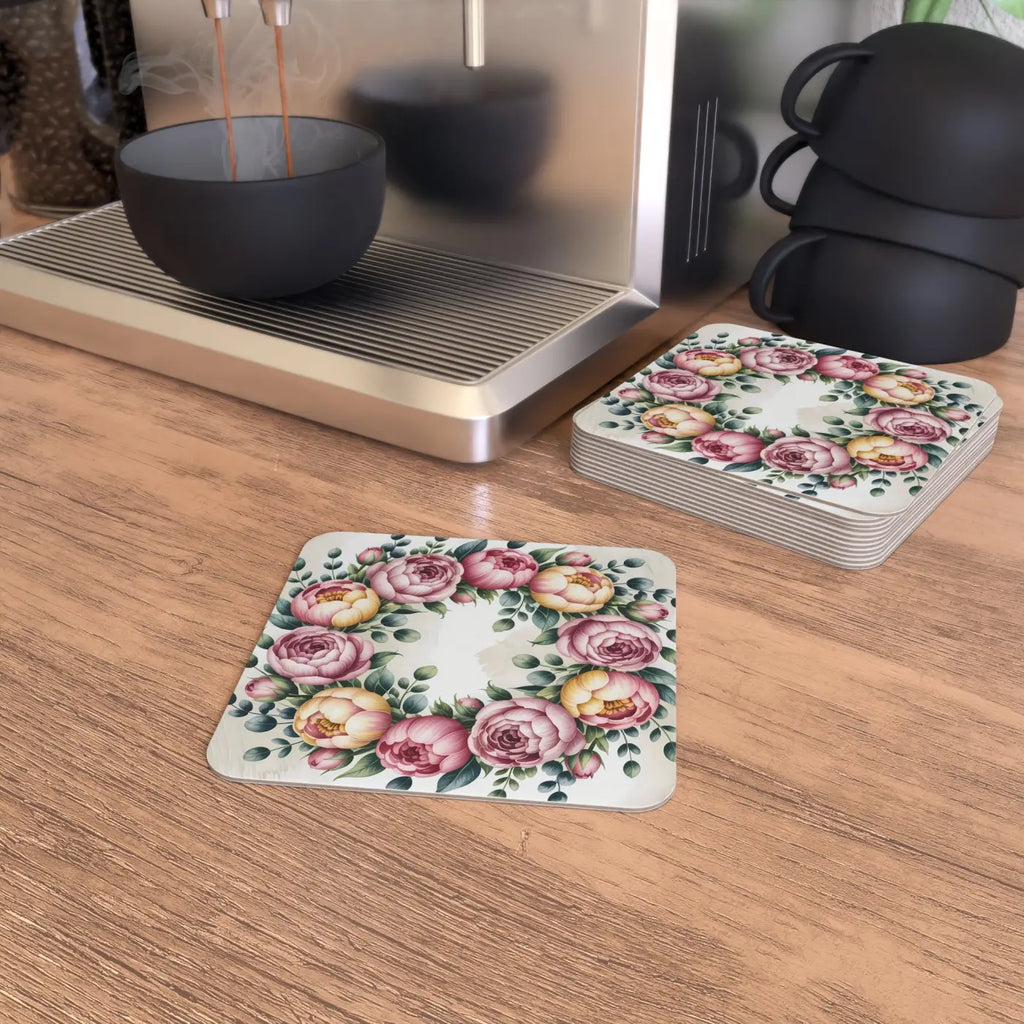 Peony Floral Coasters Set - Elegant Table Decor - DipaliZ