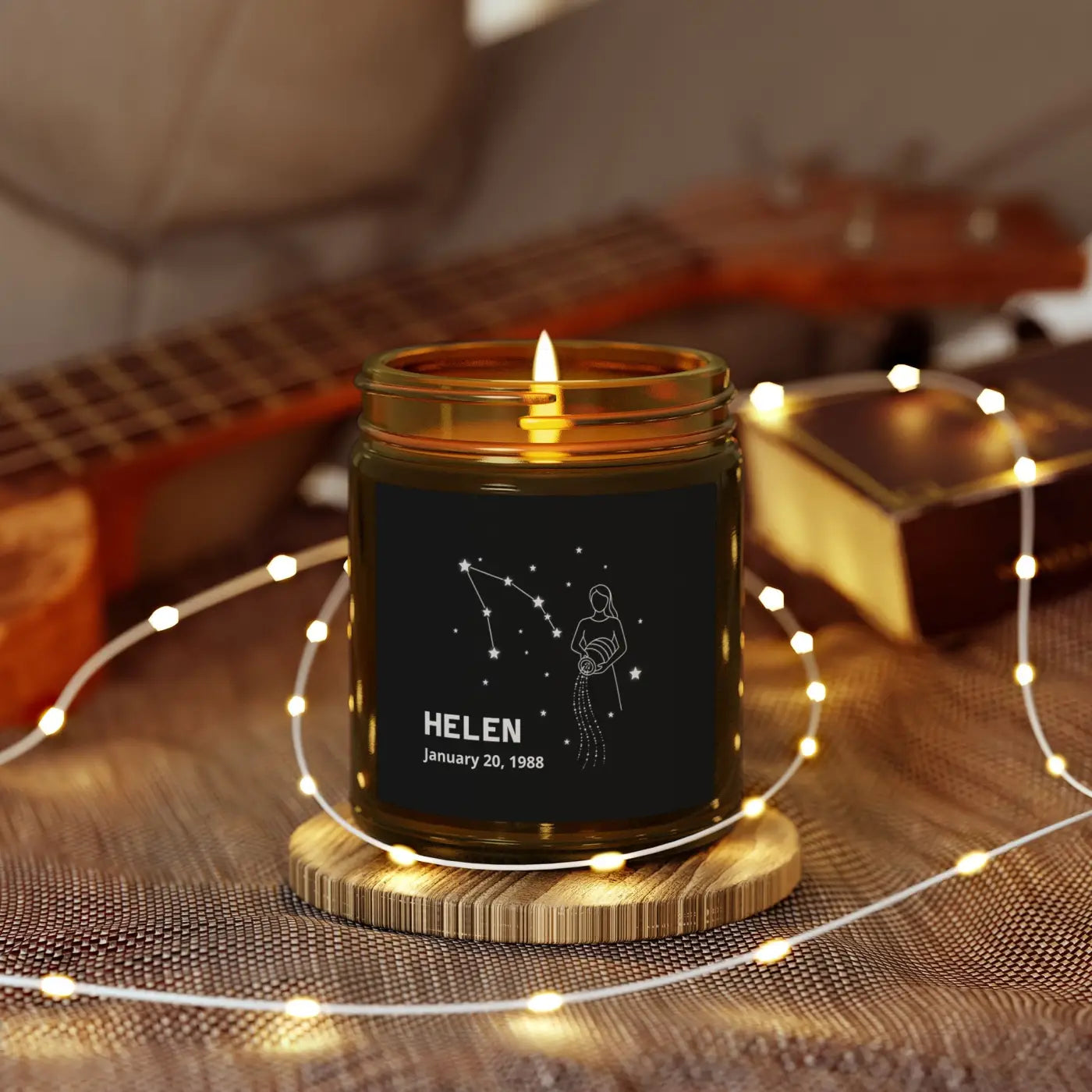 Aquarius Zodiac Candle - Personalized Apricot Wax - DipaliZ