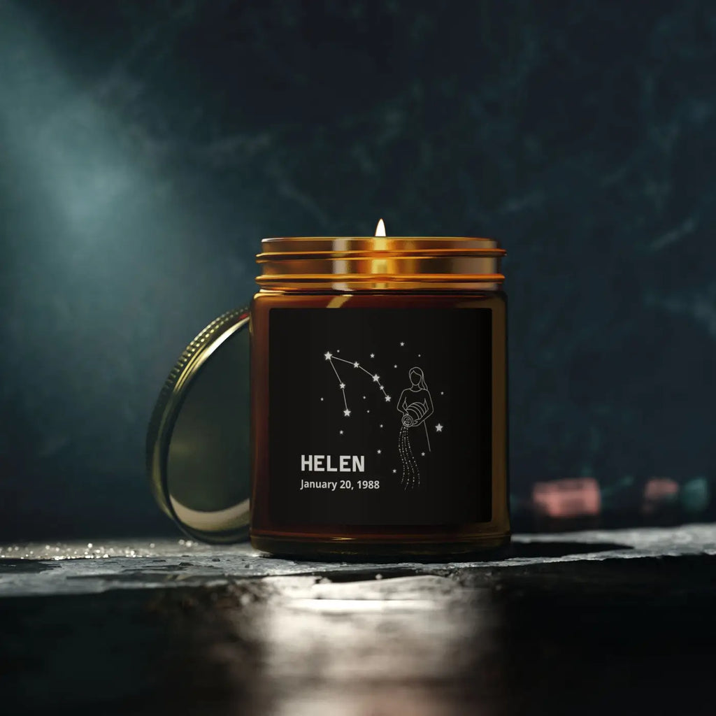 Aquarius Zodiac Candle - Personalized Apricot Wax - DipaliZ