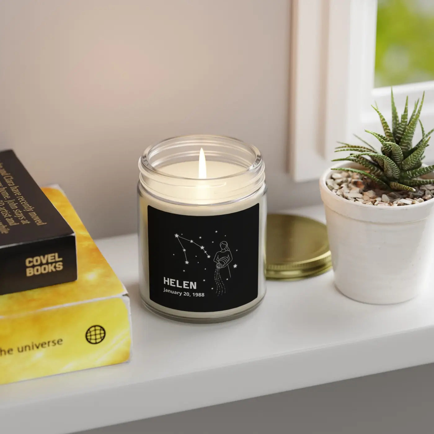 Aquarius Zodiac Candle - Personalized Apricot Wax - DipaliZ