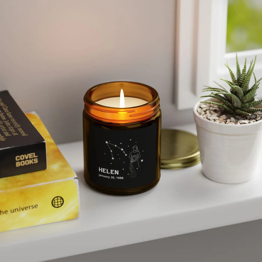 Aquarius Zodiac Candle - Personalized Apricot Wax - DipaliZ