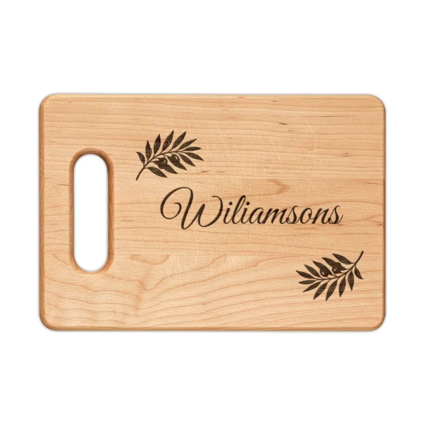 Personalized Walnut Cutting Board - Leaf Accents - DipaliZ