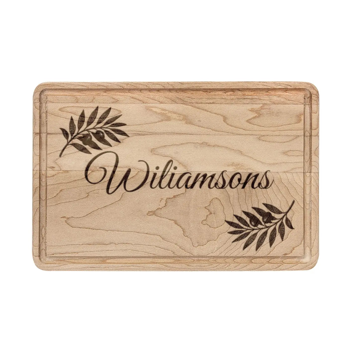 Personalized Walnut Cutting Board - Leaf Accents - DipaliZ