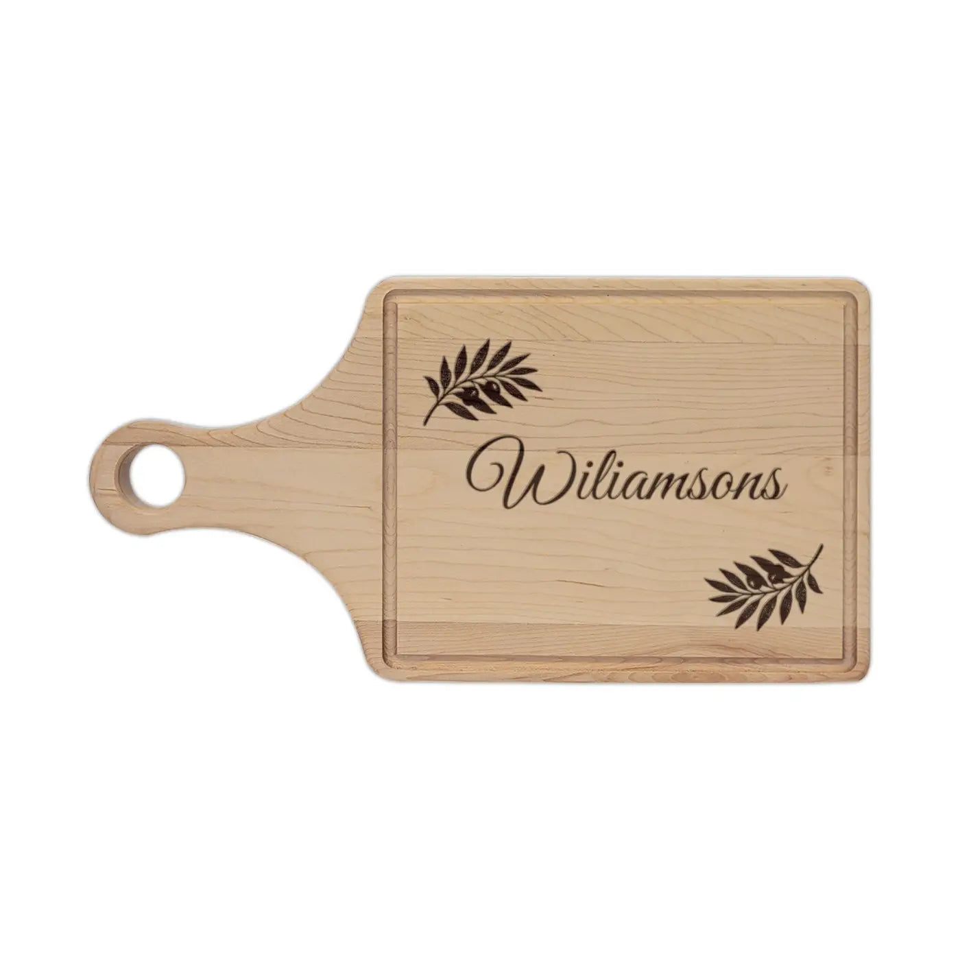 Personalized Walnut Cutting Board - Leaf Accents - DipaliZ