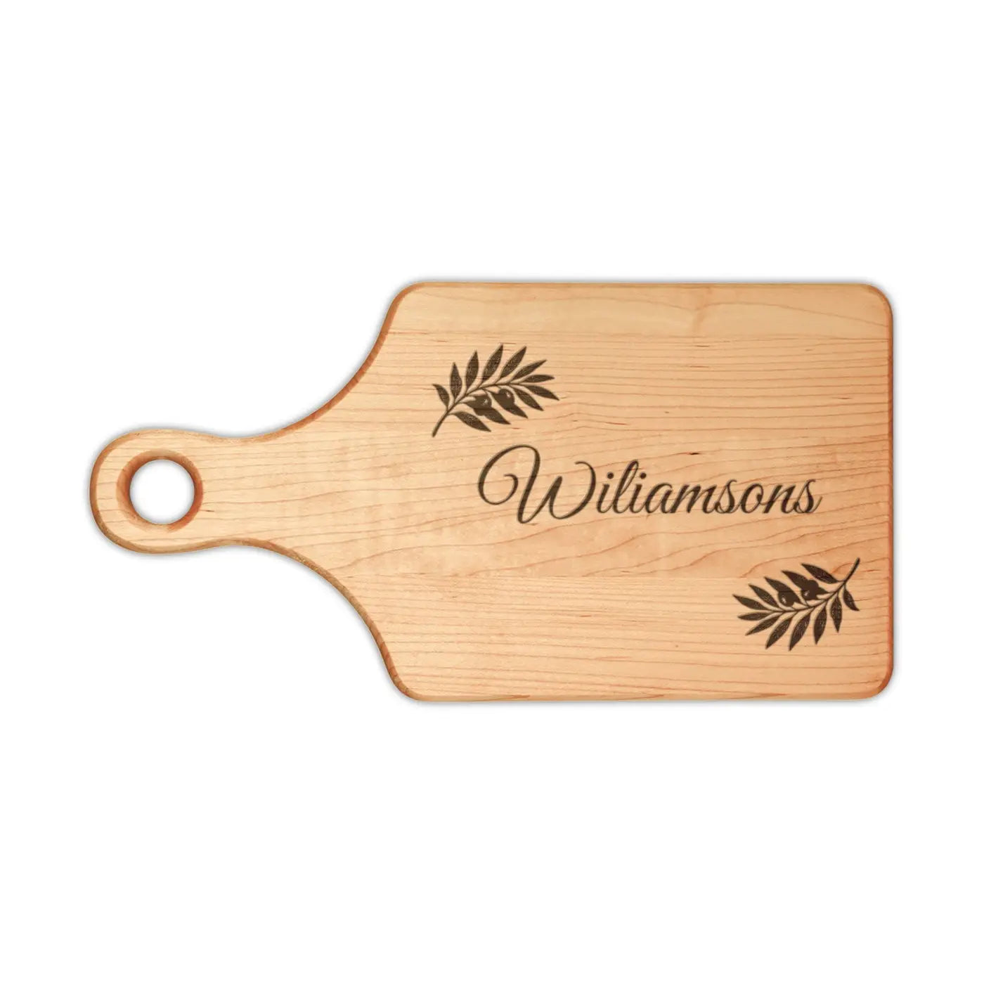 Personalized Walnut Cutting Board - Leaf Accents - DipaliZ