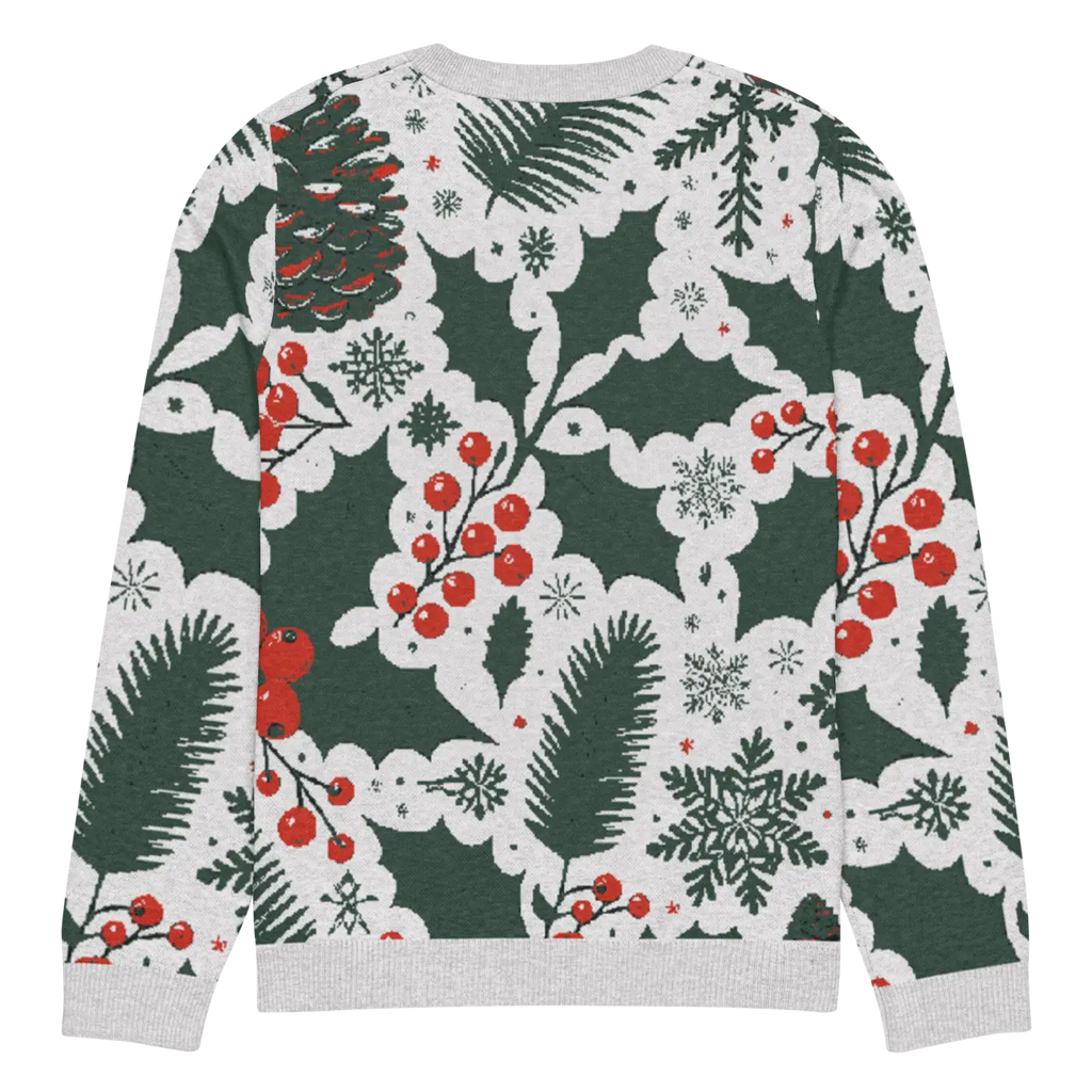 Knitted Crew Neck - Pine Leaves and Christmas Berries - DipaliZ